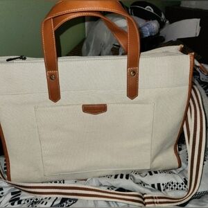 MissNine Cream Canvas Messenger Laptop Tote Bag Unisex